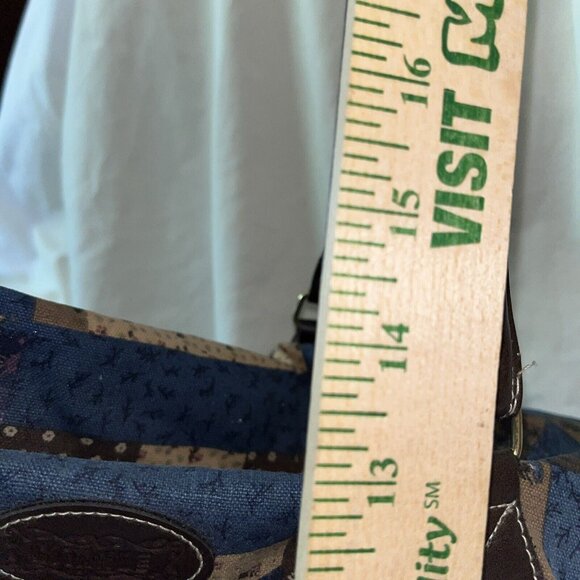 Vintage Gitano Patcheork Canvas Duffle Bag Weekender Tote Blue Brown - Picture 6 of 9